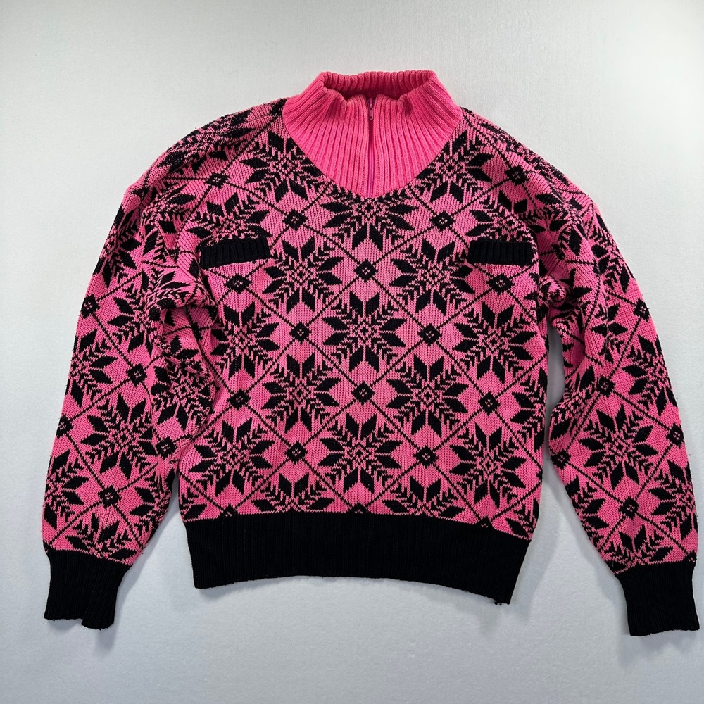 Vintage Obermeyer Sport Dawson Wool Snowflake Fair Isle Ski Sweater Mens Small